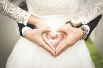 Groom And Bride Forming A Heart Shape Hand